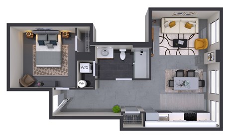 Floor plan for 1 bed, 1 bath, 490 sqft